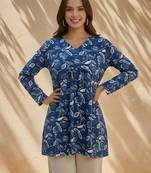 Blue color rayon fabric beautiful rich formal looks short kurti for office girls