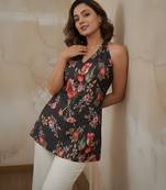 Black color crepe fabric beautiful rich formal looks short kurti for office girls