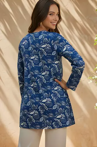 Blue color rayon fabric beautiful rich formal looks short kurti for office girls