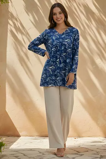 Blue color rayon fabric beautiful rich formal looks short kurti for office girls