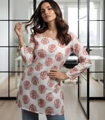 Off white color rayon fabric beautiful rich formal looks short kurti for office girls