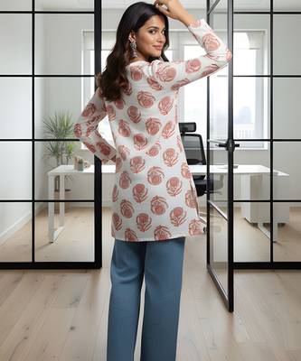 Off white color rayon fabric beautiful rich formal looks short kurti for office girls 2