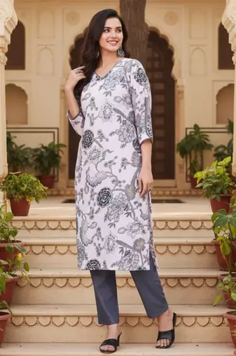 Off white color rayon fabric beautiful rich formal looks short kurti for office girls