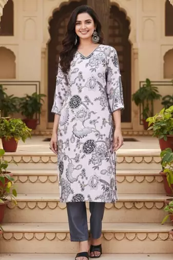 Off white color rayon fabric beautiful rich formal looks short kurti for office girls