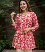 Red color beautiful sophisticated graceful formal short kurta for girls