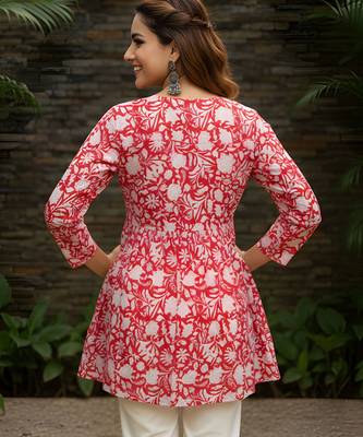 Red color beautiful sophisticated graceful formal short kurta for girls 2