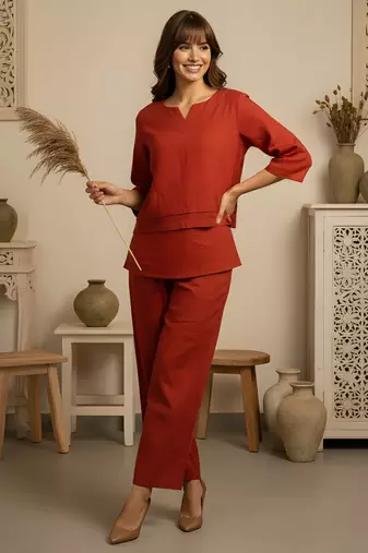 Red color beautiful sophisticated graceful formal short kurta for girls
