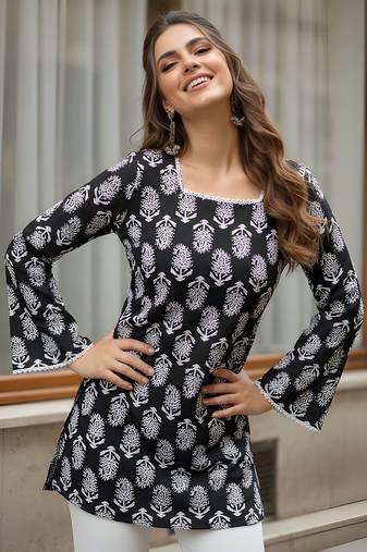Black color beautiful sophisticated graceful formal short kurta for girls