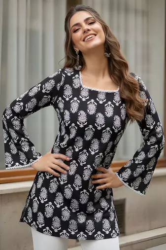 Black color beautiful sophisticated graceful formal short kurta for girls