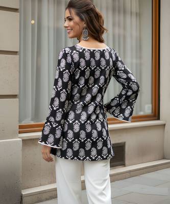 Black color beautiful sophisticated graceful formal short kurta for girls 2