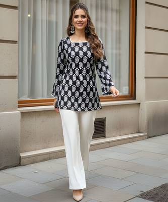 Black color beautiful sophisticated graceful formal short kurta for girls 3