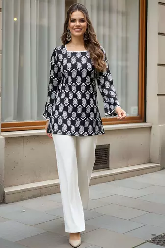 Black color beautiful sophisticated graceful formal short kurta for girls