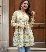 Yellow color beautiful sophisticated graceful formal short kurta for girls