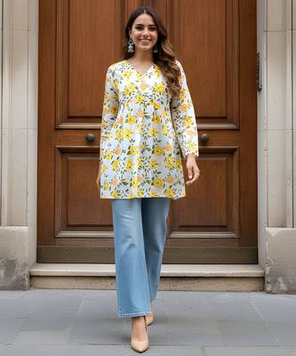 Yellow color beautiful sophisticated graceful formal short kurta for girls 3