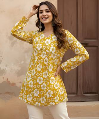 Mustard color beautiful sophisticated graceful formal short kurta for girls 1