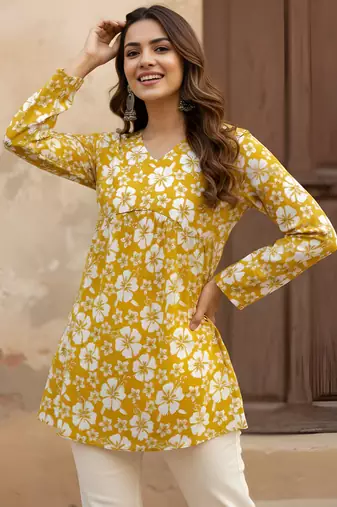 Mustard color beautiful sophisticated graceful formal short kurta for girls