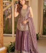 Lavender fendy silk embroidered sharara suit set