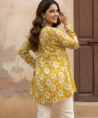 Mustard color beautiful sophisticated graceful formal short kurta for girls 2