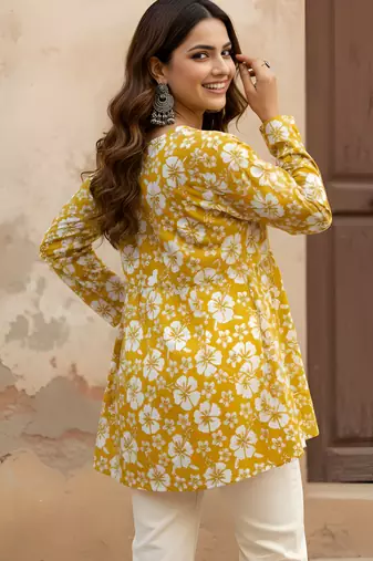 Mustard color beautiful sophisticated graceful formal short kurta for girls