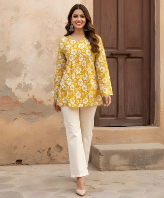 Mustard color beautiful sophisticated graceful formal short kurta for girls 3