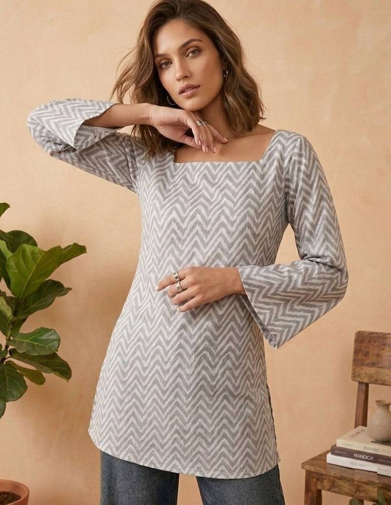 Grey color beautiful sophisticated graceful formal short kurta for girls