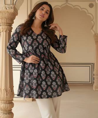 Black color rayon fabric beautiful rich formal looks short kurti for office girls 1