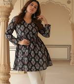 Black color rayon fabric beautiful rich formal looks short kurti for office girls