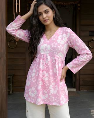 Pink color beautiful sophisticated graceful formal short kurta for girls 1