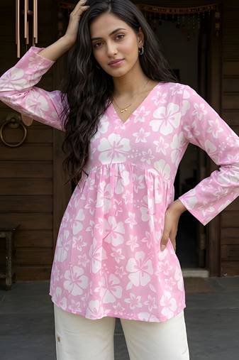 Pink color beautiful sophisticated graceful formal short kurta for girls