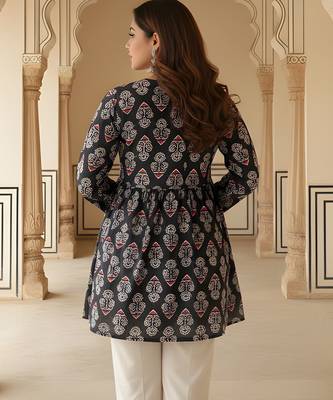 Black color rayon fabric beautiful rich formal looks short kurti for office girls 2