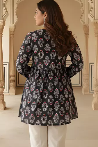 Black color rayon fabric beautiful rich formal looks short kurti for office girls