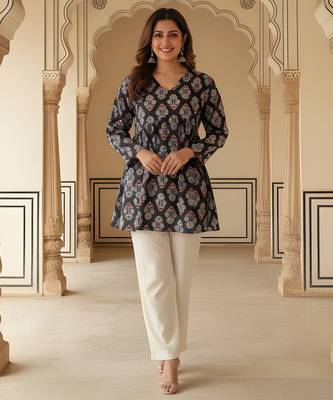 Black color rayon fabric beautiful rich formal looks short kurti for office girls 3
