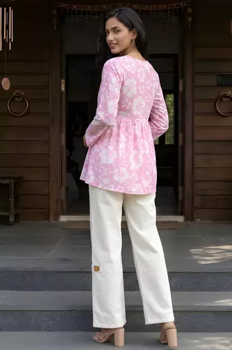 Pink color beautiful sophisticated graceful formal short kurta for girls