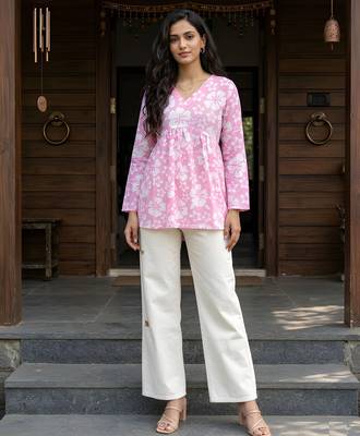Pink color beautiful sophisticated graceful formal short kurta for girls 3