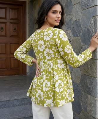 Green color beautiful sophisticated graceful formal short kurta for girls 2