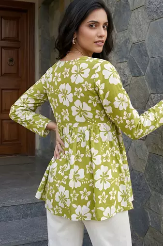Green color beautiful sophisticated graceful formal short kurta for girls