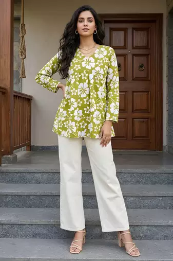Green color beautiful sophisticated graceful formal short kurta for girls