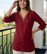 Maroon color beautiful sophisticated graceful formal short kurta for girls