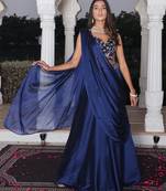 Blue Color Stylish Rangoli Silk Fabric Thread Embroidery Work Lehenga Set