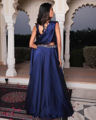 Blue Color Stylish Rangoli Silk Fabric Thread Embroidery Work Lehenga Set 2