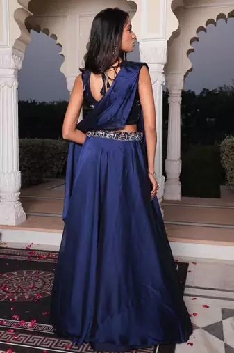 Blue Color Stylish Rangoli Silk Fabric Thread Embroidery Work Lehenga Set