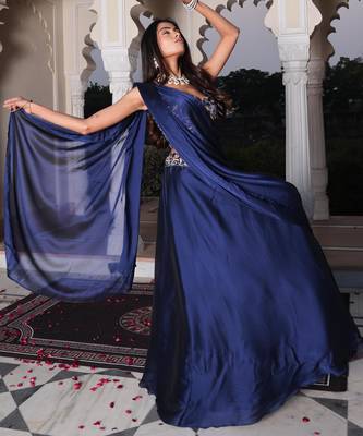 Blue Color Stylish Rangoli Silk Fabric Thread Embroidery Work Lehenga Set 3
