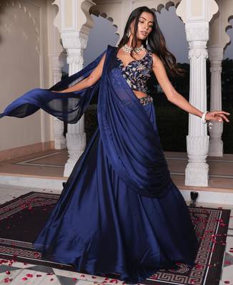 Blue Color Stylish Rangoli Silk Fabric Thread Embroidery Work Lehenga Set 4
