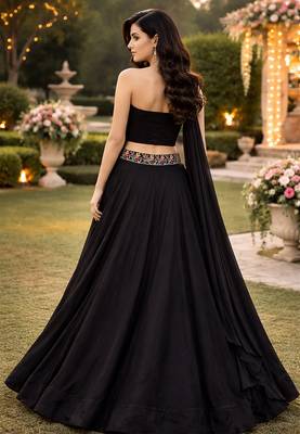 Black Color Stylish Rangoli Silk Fabric Thread Embroidery Work Lehenga Set 2