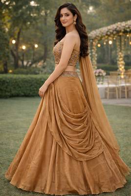 Beige Color Stylish Rangoli Silk Fabric Thread Embroidery Work Lehenga Set 2