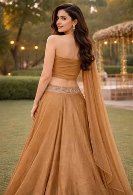 Beige Color Stylish Rangoli Silk Fabric Thread Embroidery Work Lehenga Set 3
