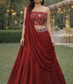 Maroon Color Stylish Rangoli Silk Fabric Thread Embroidery Work Lehenga Set