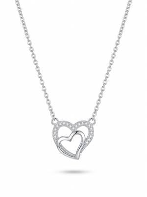 925 Sterling Silver Double Heart Pendant  Necklace Set , Romantic Jewelry Gift for Women 1