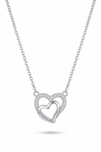 925 Sterling Silver Double Heart Pendant  Necklace Set , Romantic Jewelry Gift for Women