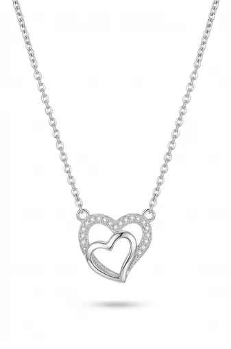925 Sterling Silver Double Heart Pendant  Necklace Set , Romantic Jewelry Gift for Women